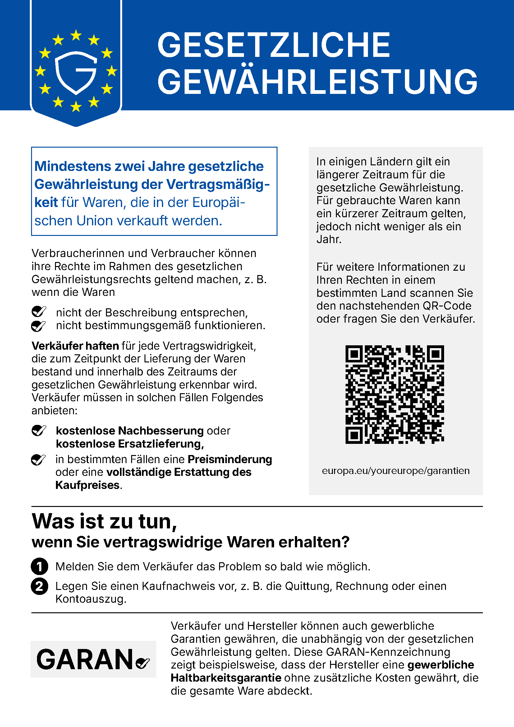 Informationen über gesetzliche Gewährleistung